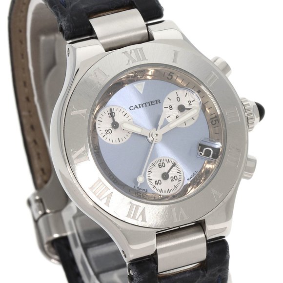 Cartier W1020013 Chronoscuff SM Watch Stainless Steel Leather Ladies - Picture 4 of 11